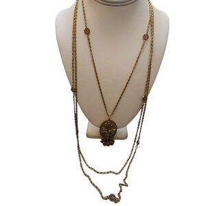 Vintage Signed Goldette Triple Strand Necklace with Purple Crystals (A4618)